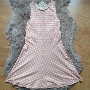 pink and white striped skater dress